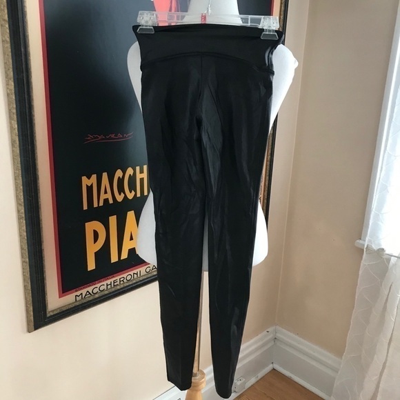 SPANX Like New Black Faux Leather Leggings Style #2437 Size Large - Picture 3 of 12